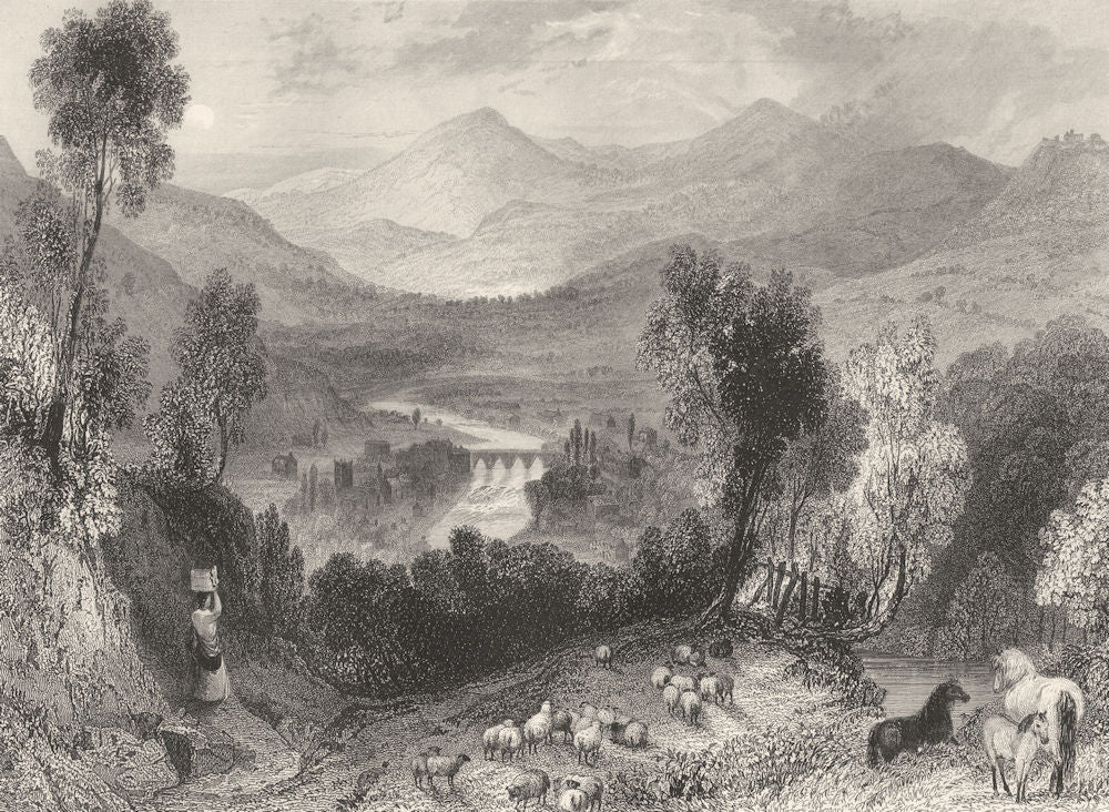 WALES. North Wales. The Vale of Llangollen 1850 old antique print picture